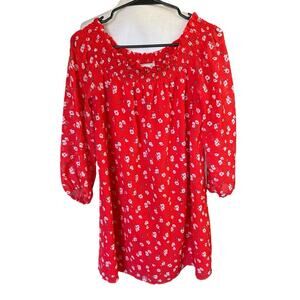 Abercrombie & Fitch Red Off Shoulder Smocked Long Sleeve Floral Tunic Blouse M